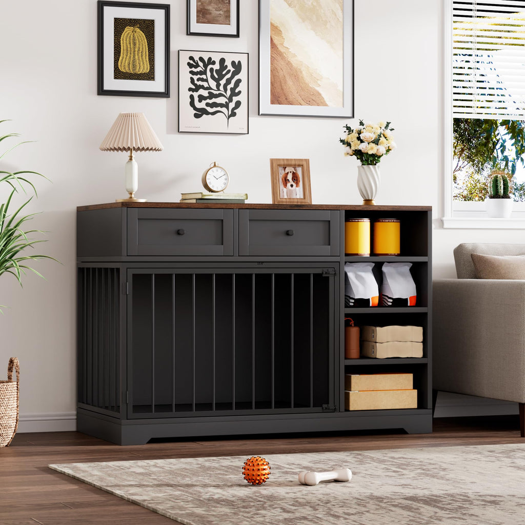 Dailypets 47-Inch Dog Crate Furniture with 2 Drawers and 4 Storage Shelves