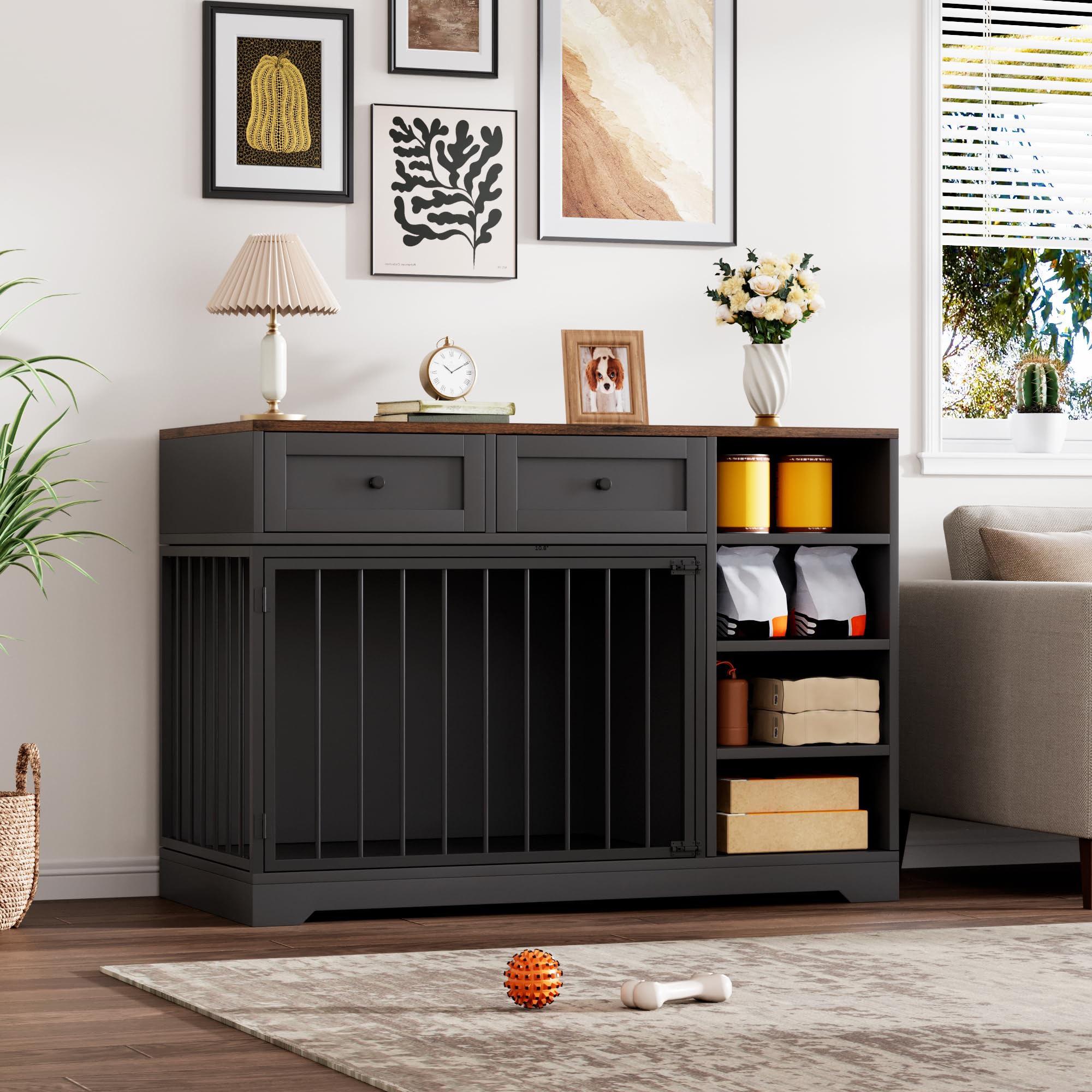 Dailypets 47-Inch Dog Crate Furniture with 2 Drawers and 4 Storage Shelves
