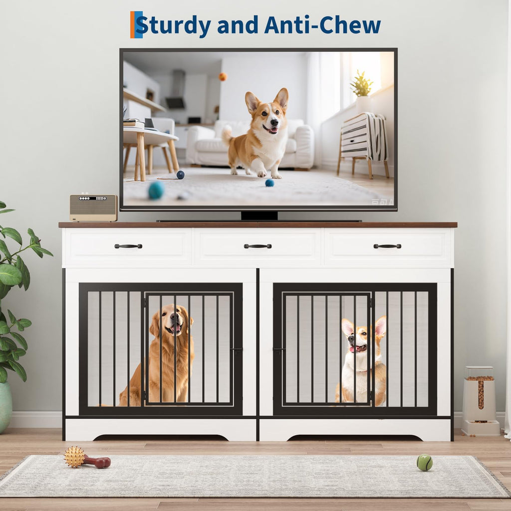 Dailypets Extra Large Dog Crate Furniture for 2 Dogs with TV Stand Top
