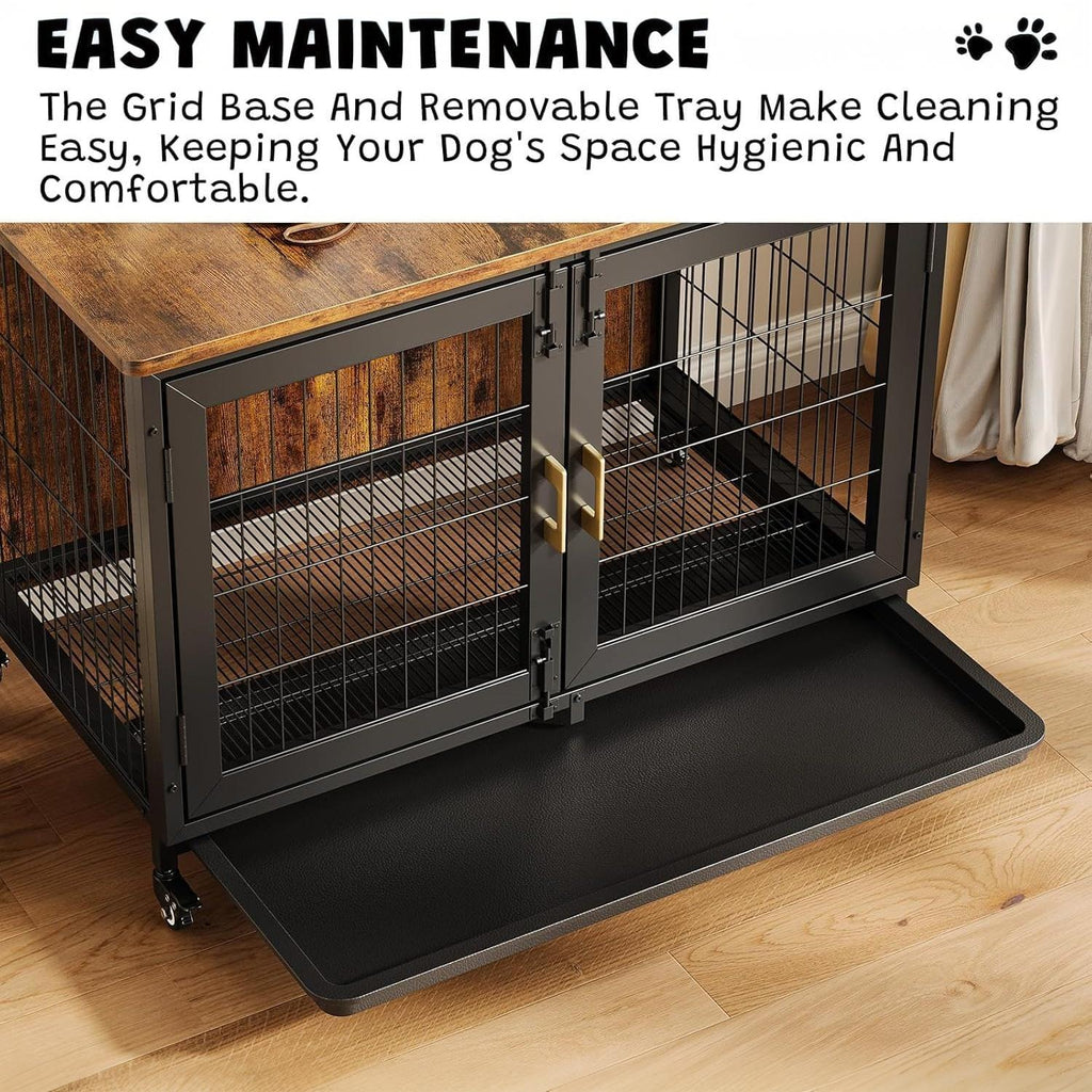 Dailypets Heavy Duty Dog Crate Furniture with Locking Wheels and Removable Tray