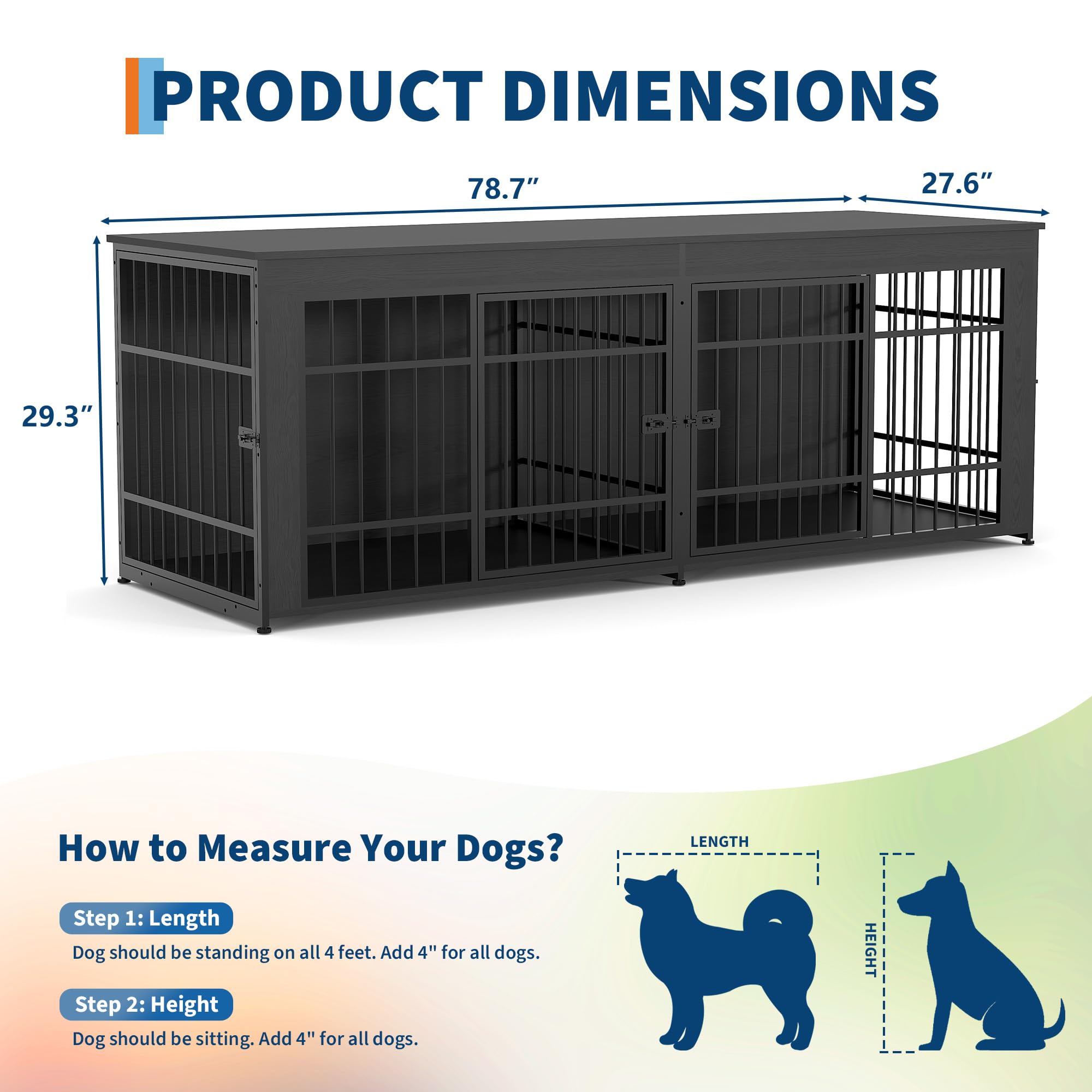 Dailypets 78.7-Inch Heavy Duty Dog Crate Furniture with Storage Shelf