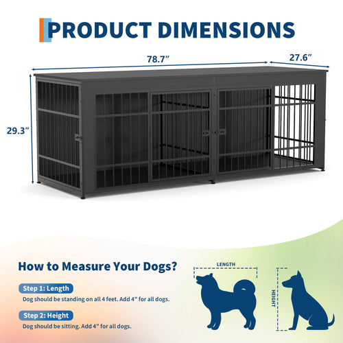 Dailypets 78.7-Inch Heavy Duty Dog Crate Furniture with Storage Shelf