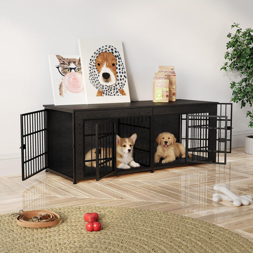 Dailypets 3-in-1 Double Dog Crate TV Stand for Medium and Large Dogs