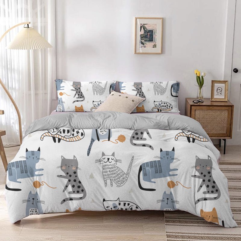 Dailypets Simplified Cat Print Duvet Set – Breathable All-Season Bedroom Bedding