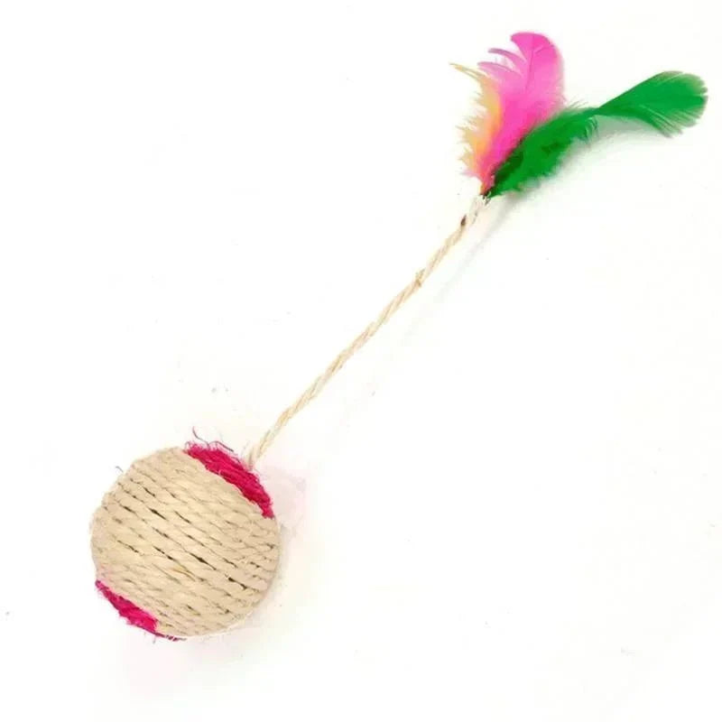 Dailypets Interactive Sisal Scratching Ball for Cats with Feather Teaser & Indoor Play