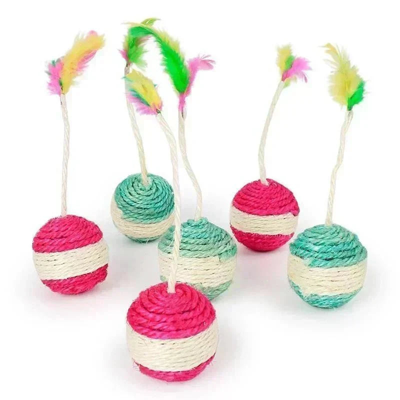 Dailypets Interactive Sisal Scratching Ball for Cats with Feather Teaser & Indoor Play