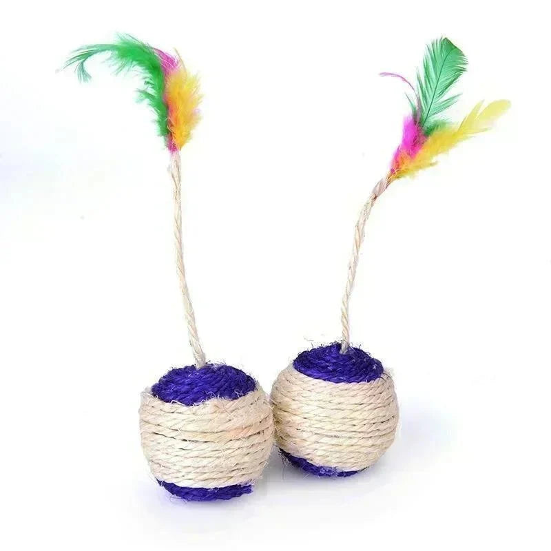Dailypets Interactive Sisal Scratching Ball for Cats with Feather Teaser & Indoor Play