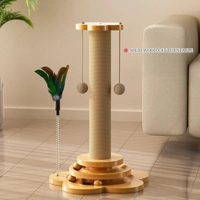 Dailypets Wooden Cat Scratching Post with Sisal Rope & Interactive Ball Track Toy