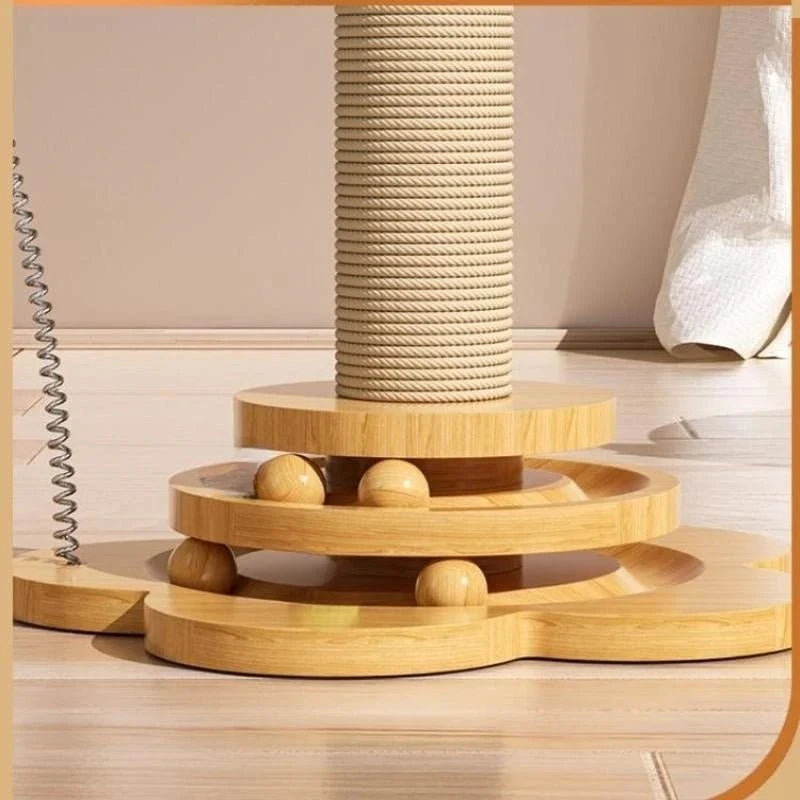Dailypets Wooden Cat Scratching Post with Sisal Rope & Interactive Ball Track Toy