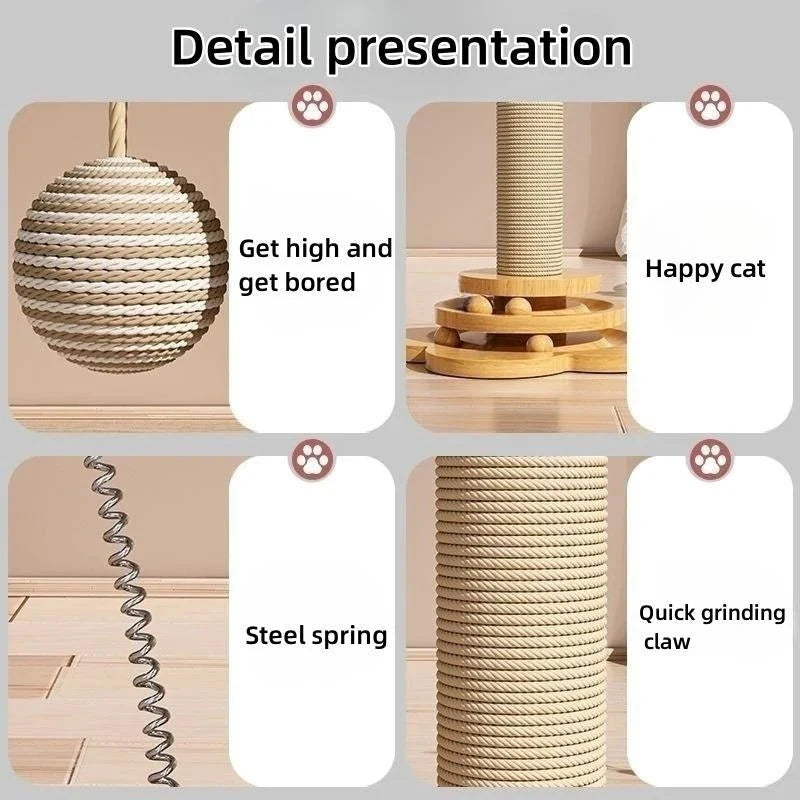 Dailypets Wooden Cat Scratching Post with Sisal Rope & Interactive Ball Track Toy