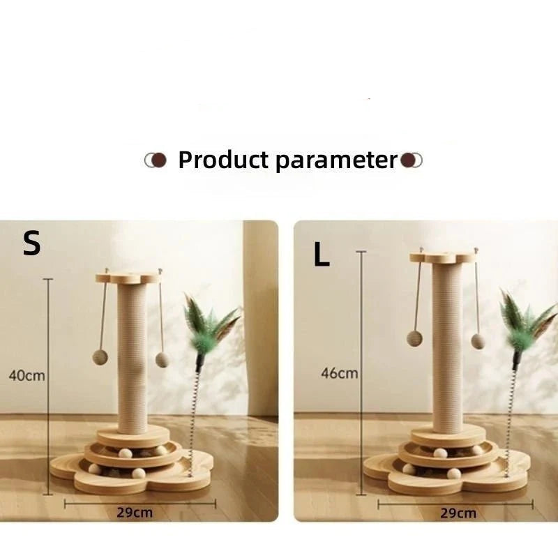 Dailypets Wooden Cat Scratching Post with Sisal Rope & Interactive Ball Track Toy