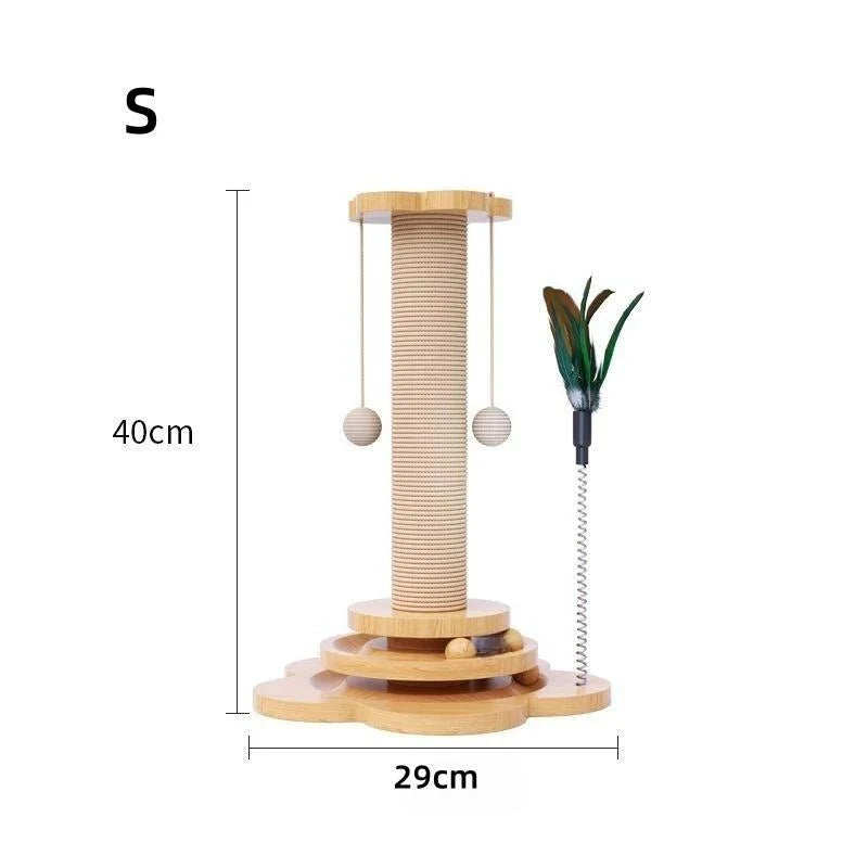 Dailypets Wooden Cat Scratching Post with Sisal Rope & Interactive Ball Track Toy