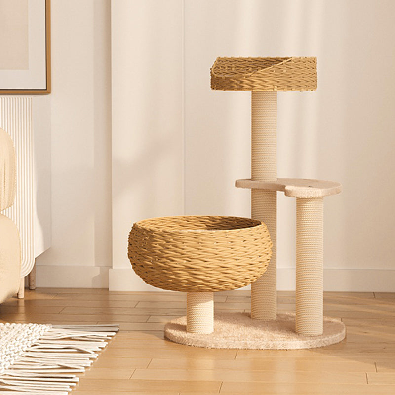 Dailypets Cat Tree 3 Tier Rattan Nest Tower with Sisal Scratching Posts