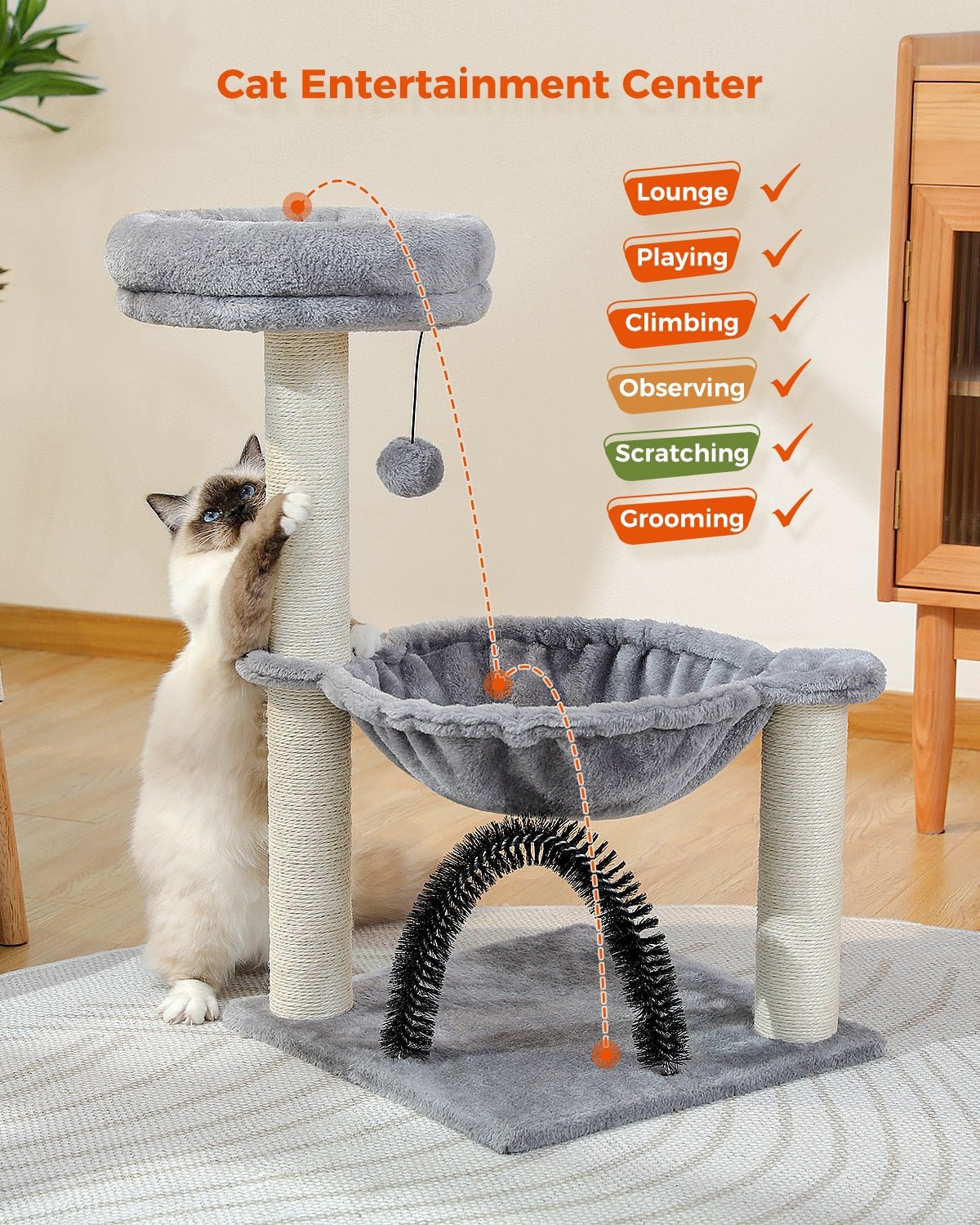 Dailypets Small Multifunction Cat Tree – Deluxe Mini Cat Tower with Bed, Scratcher & Toy Ball