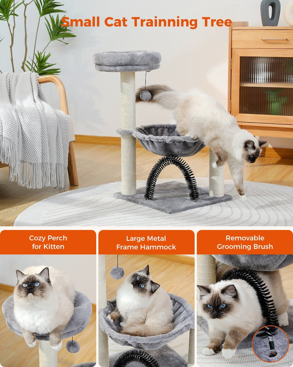 Dailypets Small Multifunction Cat Tree – Deluxe Mini Cat Tower with Bed, Scratcher & Toy Ball