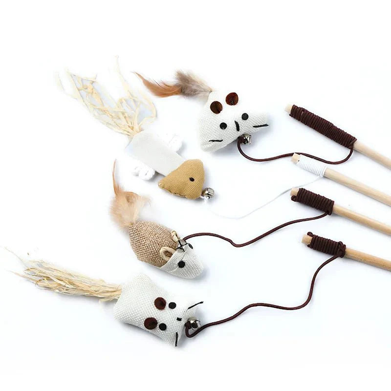 Dailypets Interactive Feather Wand Toy for Cats with Wooden Handle & Colorful Teaser