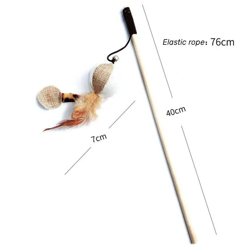 Dailypets Interactive Feather Wand Toy for Cats with Wooden Handle & Colorful Teaser