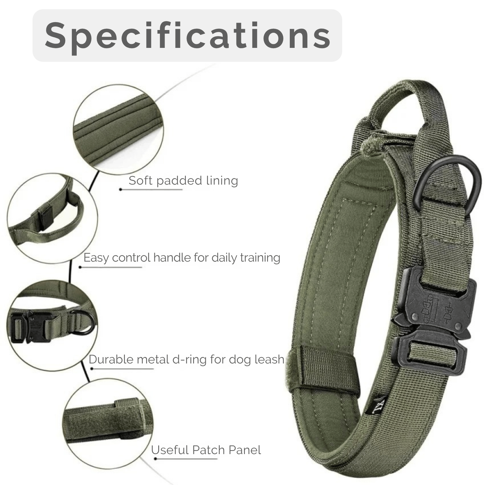 Dailypets Tactical Dog Collar & Bungee Leash Set with Adjustable Nylon Design
