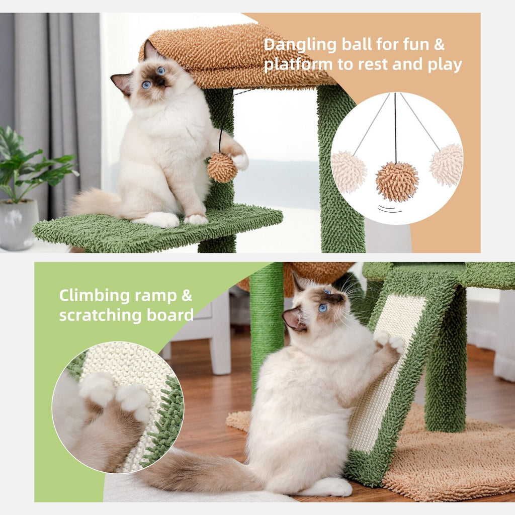 Dailypets Modern Cactus Cat Tree – Multi-Level Cat Tower with Cozy Condo and Lounge Bed