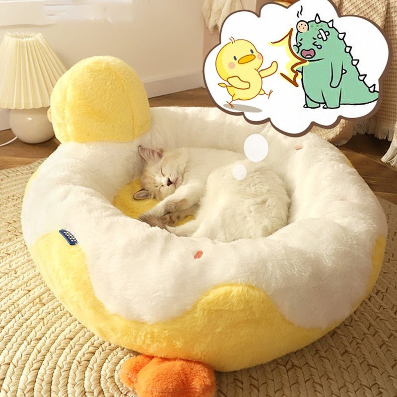 Dailypets Duck Plush Cat Bed – Soft Donut Bed for Comfortable Naps