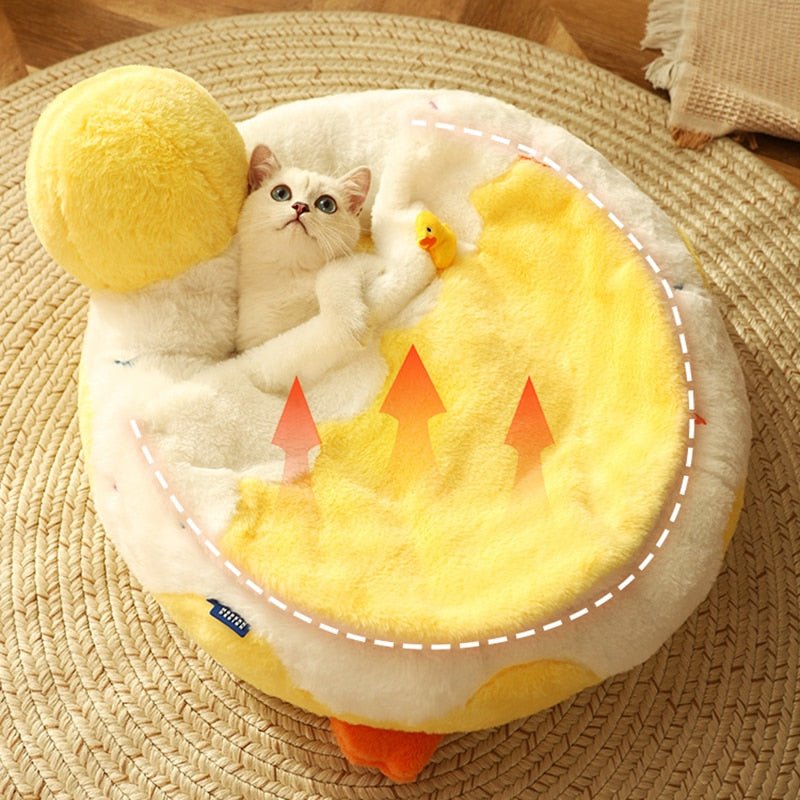 Dailypets Duck Plush Cat Bed – Soft Donut Bed for Comfortable Naps