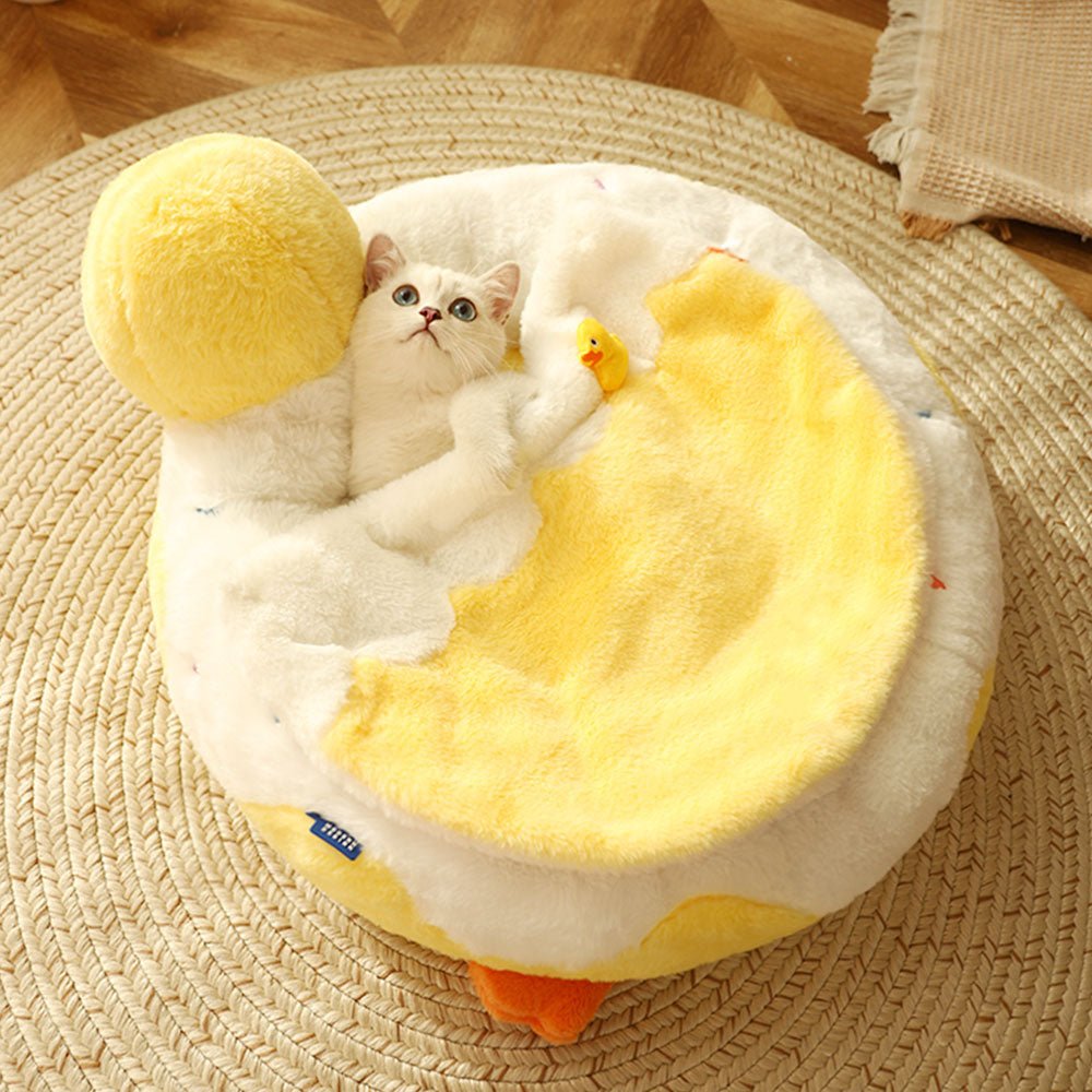 Dailypets Duck Plush Cat Bed – Soft Donut Bed for Comfortable Naps