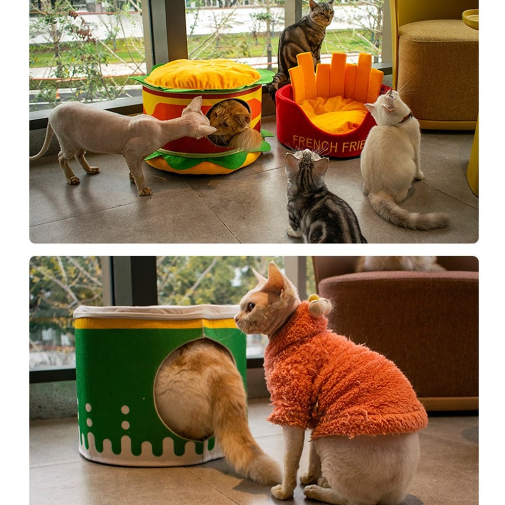 Dailypets Fast Food Cat Hideout – Cute Plush Cat House