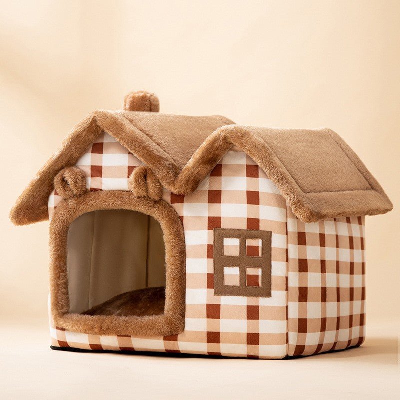 Dailypets Cozy Cottage Cat Bed – Foldable Enclosed House with Plush Mat