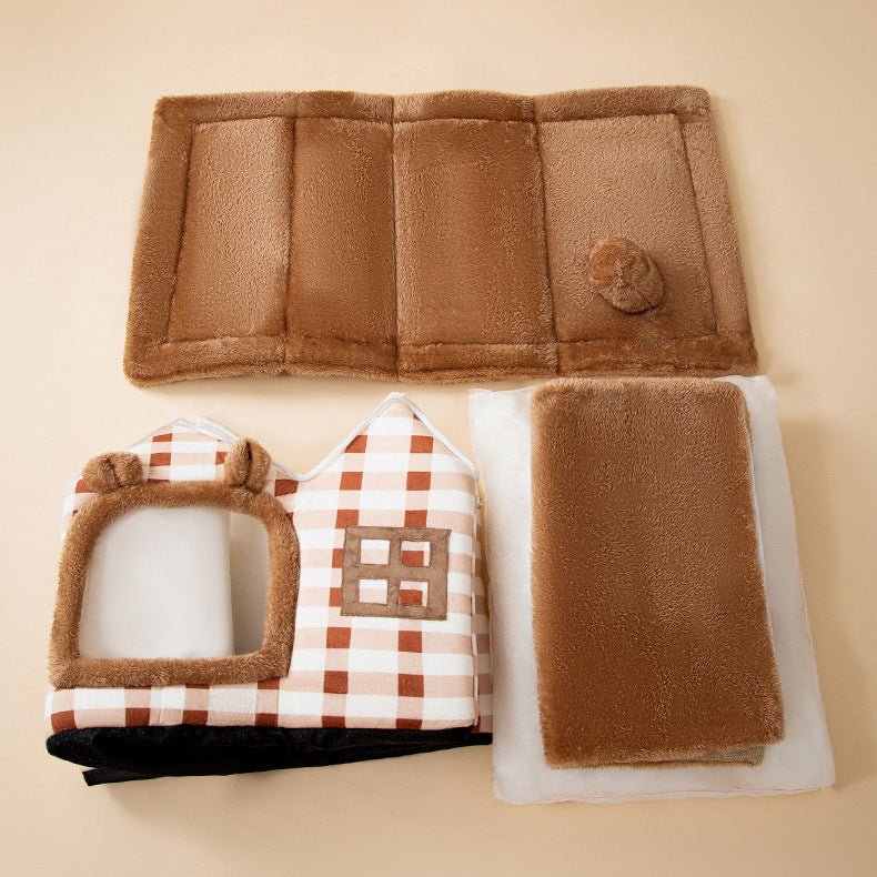 Dailypets Cozy Cottage Cat Bed – Foldable Enclosed House with Plush Mat
