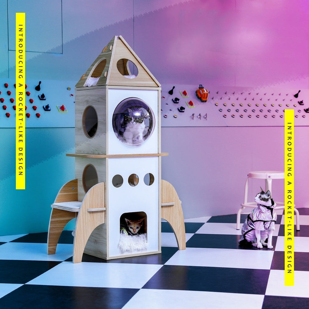 Dailypets Rocket Ship Cat Tower, Multi-Level Cat Furniture for Play