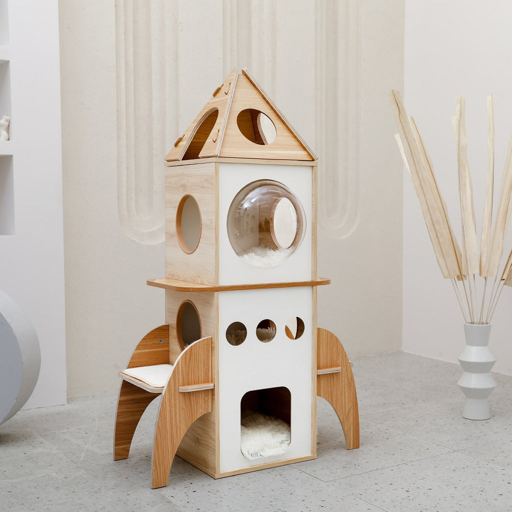 Dailypets Rocket Ship Cat Tower, Multi-Level Cat Furniture for Play