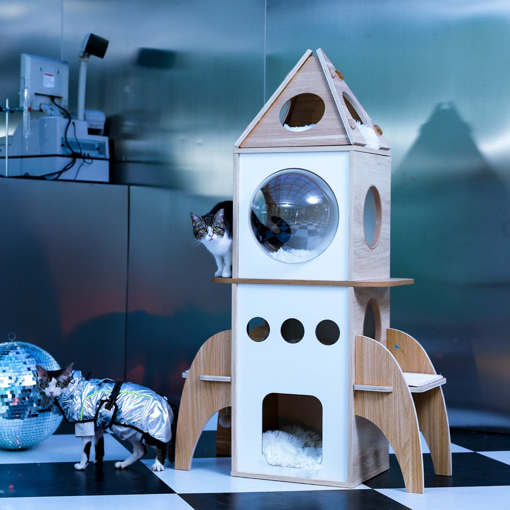 Dailypets Rocket Ship Cat Tower, Multi-Level Cat Furniture for Play