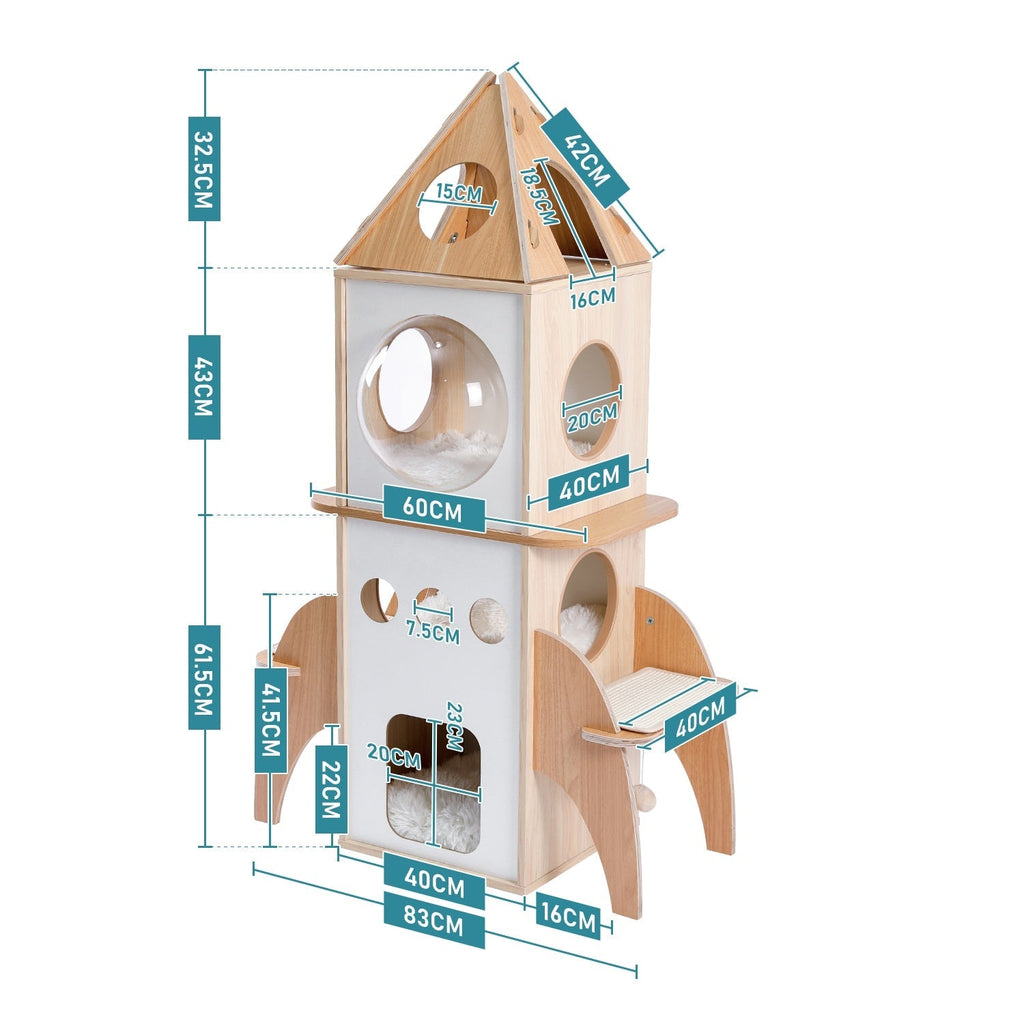 Dailypets Rocket Ship Cat Tower, Multi-Level Cat Furniture for Play