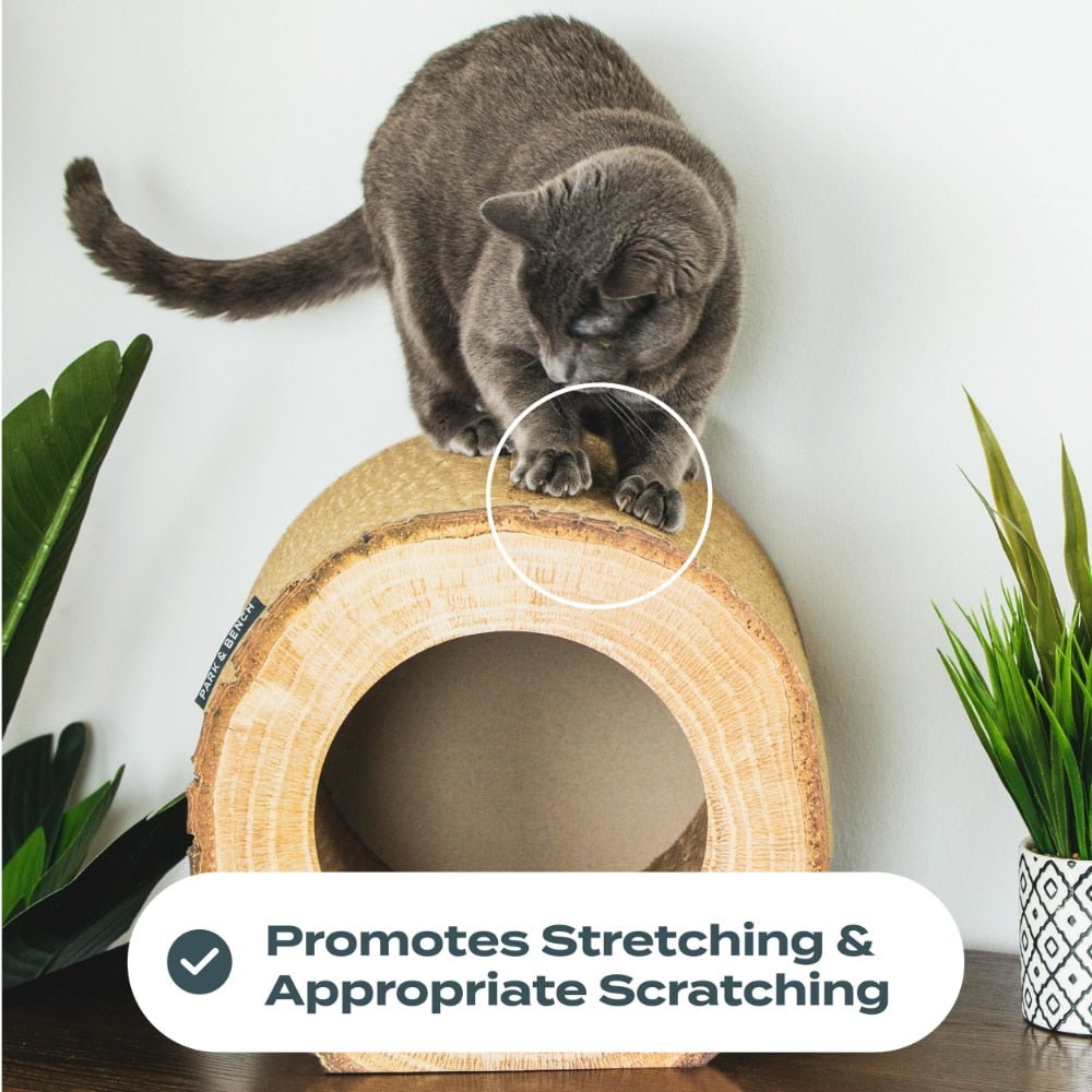 Dailypets Rustic Cat Scratcher Condo – Hollow Log Cat Hideaway with Perch Top