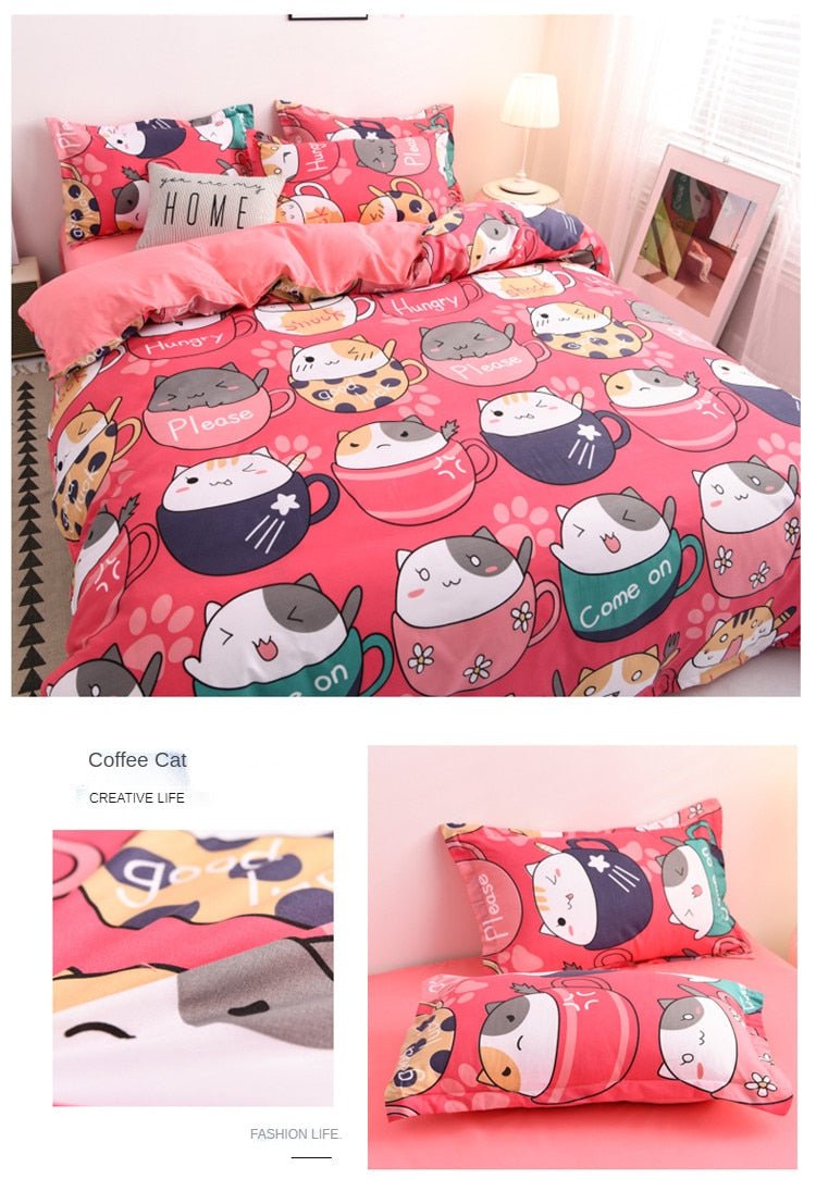 Dailypets Cat Lover Mug Print Bedding Set – Soft Microfiber Duvet Cover Ensemble