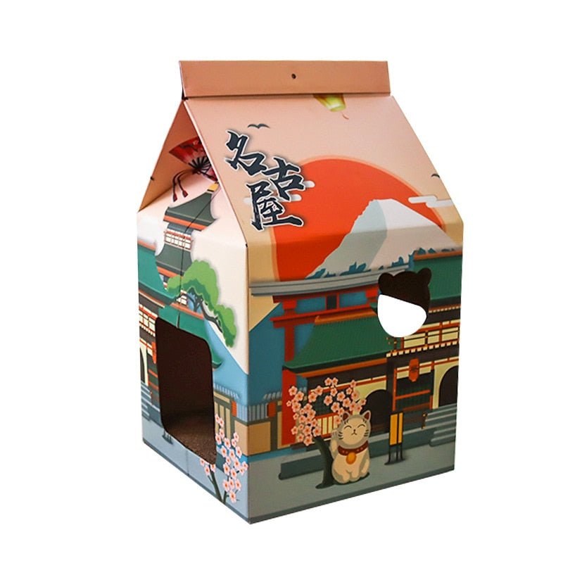 Dailypets Cardboard Cat Retreat – Scratching House with Hanging Toy