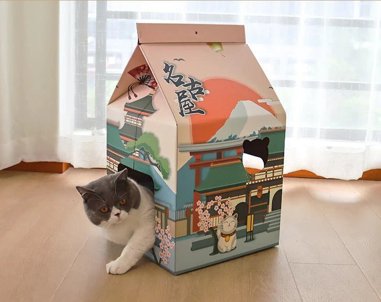 Dailypets Cardboard Cat Retreat – Scratching House with Hanging Toy