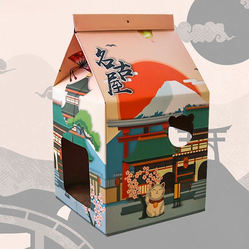 Dailypets Cardboard Cat Retreat – Scratching House with Hanging Toy