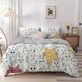 Dailypets Outstanding Kitty Duvet Cover Set – Adorable Cartoon Cat Print Bedding