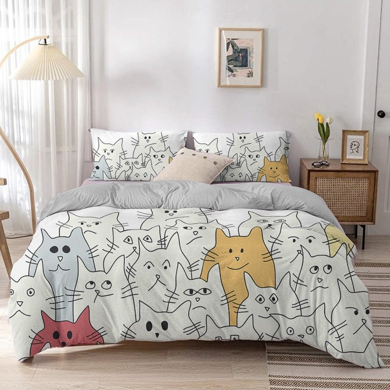 Dailypets Outstanding Kitty Duvet Cover Set – Adorable Cartoon Cat Print Bedding