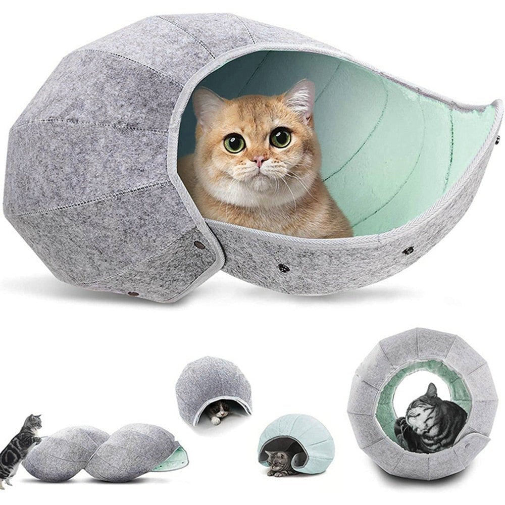 Dailypets Convertible Shell Cat Bed – Foldable Cozy Cat Cave