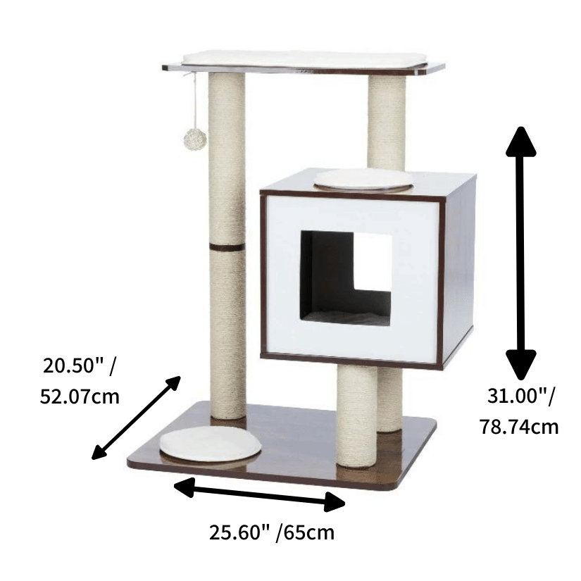 Dailypets Square Modern Cat Tree – 31-Inch Indoor Cat Tower with Condo & Interactive Toy