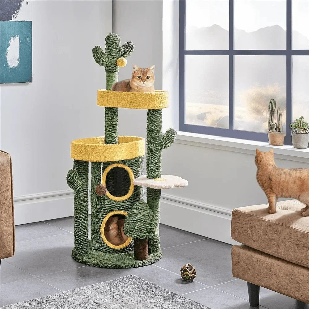 Dailypets Wild West Desert Cat Tree – 48.5" Cactus Scratching Tower with Dual Condos