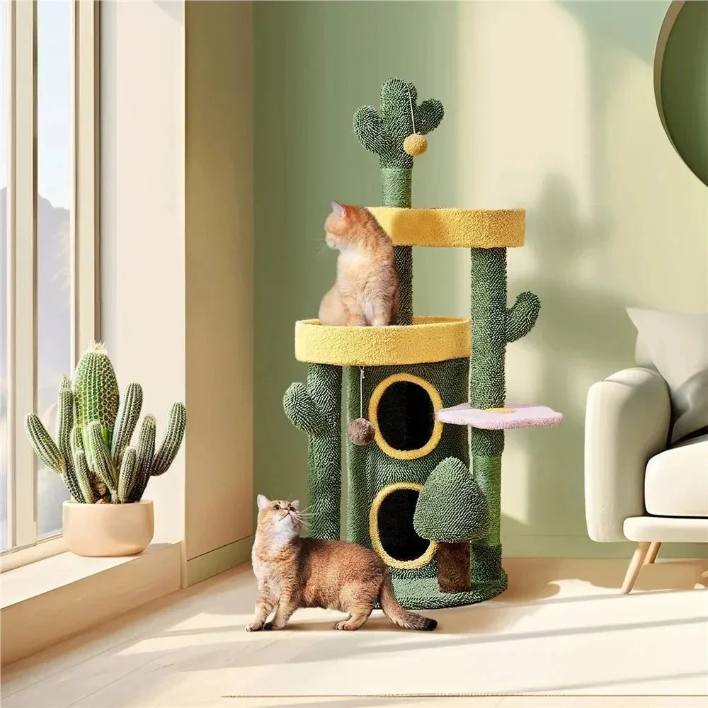 Dailypets Wild West Desert Cat Tree – 48.5" Cactus Scratching Tower with Dual Condos