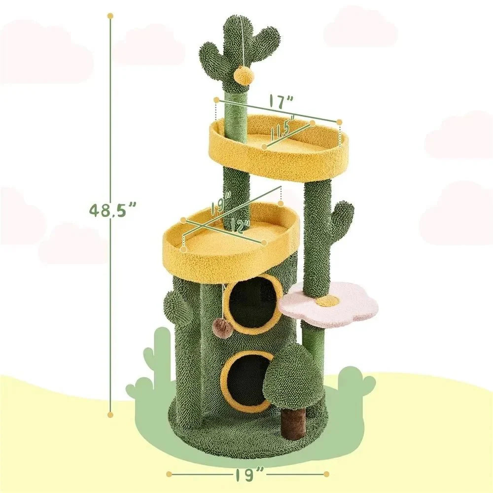 Dailypets Wild West Desert Cat Tree – 48.5" Cactus Scratching Tower with Dual Condos