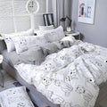 Dailypets Minimal Cat Line Art Bedding Set – Reversible Duvet Cover with Classic Grid