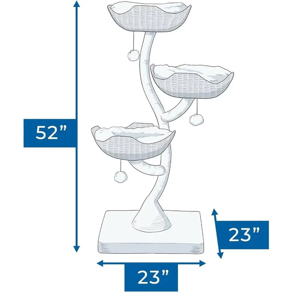 Dailypets Three-Tier Boho Cat Tree – 52" Modern Tower with Handwoven Basket Beds