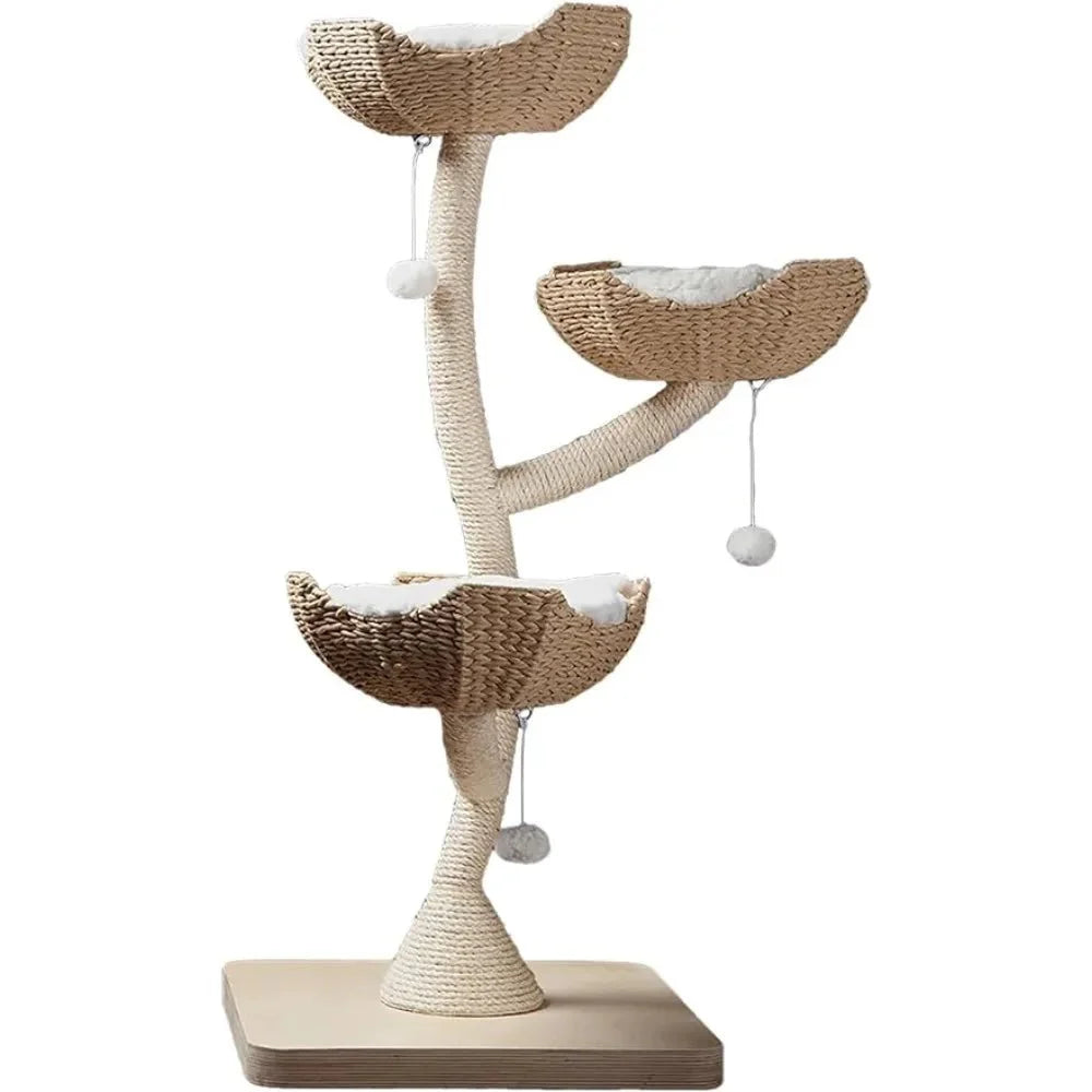 Dailypets Three-Tier Boho Cat Tree – 52" Modern Tower with Handwoven Basket Beds