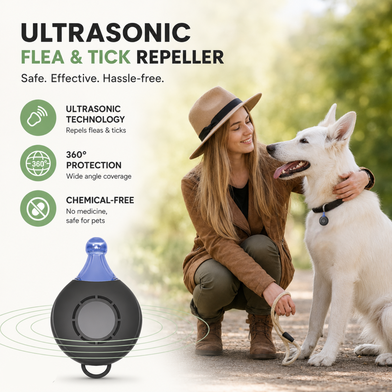 Dailypets Ultrasonic Pest Repeller for Dogs with USB-C Rechargeable Portable Design
