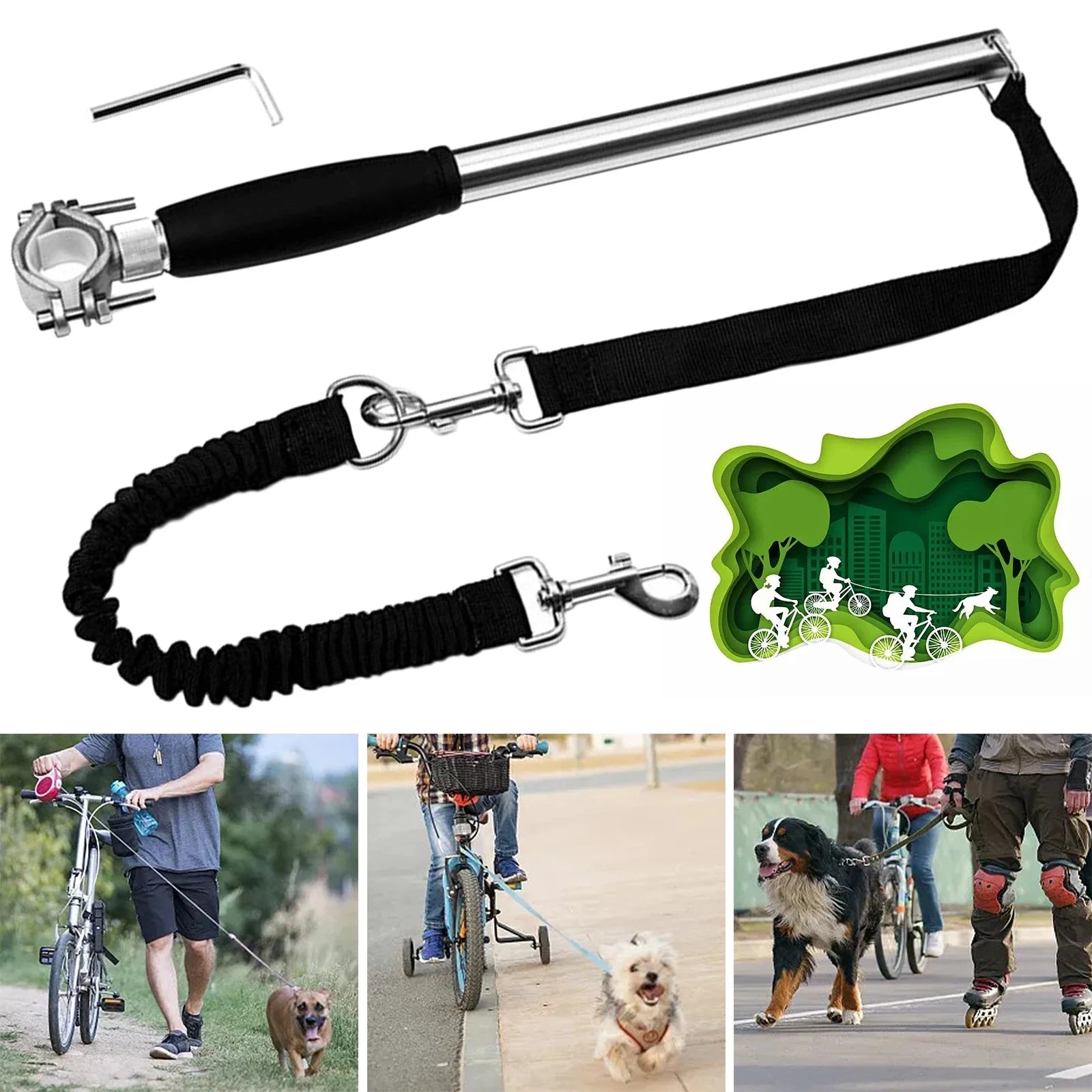 Dailypets Hands-Free Bicycle Dog Leash with Shock-Absorbing Bungee for Active Rides